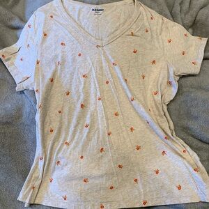 Old Navy Gray T-Shirt with Red Floral Print